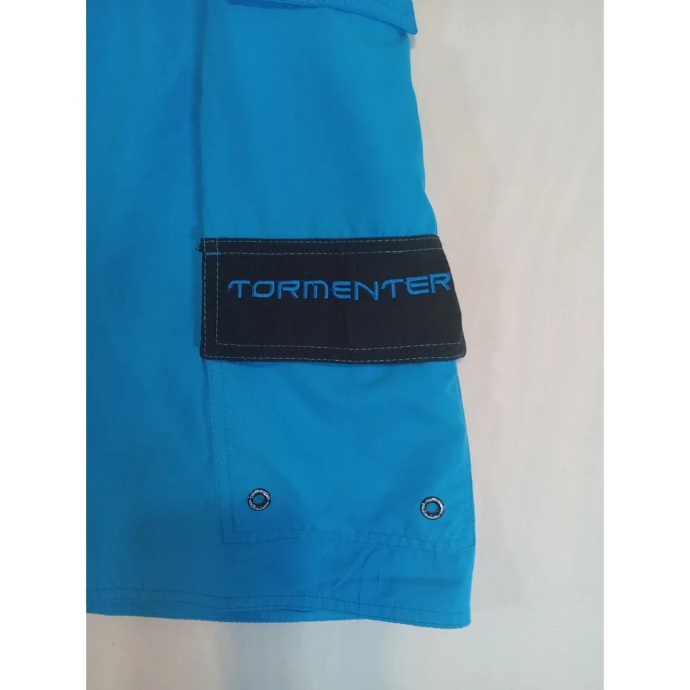 Tormenter Fishbone Board Shorts Men's 32 Blue Cargo Swim Trunks Surfing Vacation